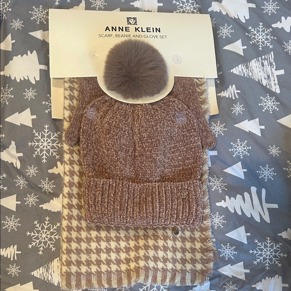 Anne Klein Taupe Knit Winter Set